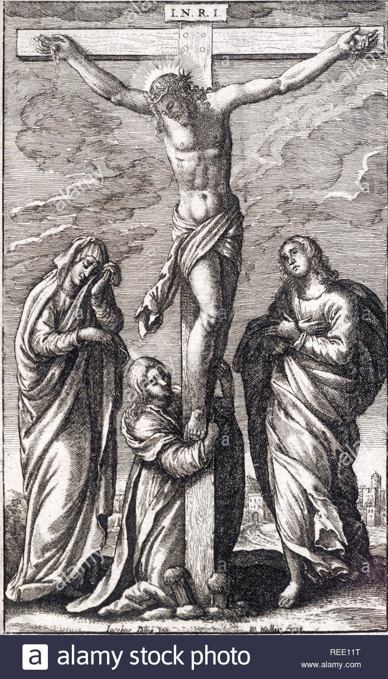 La Crucifixion, gravure par Wenceslaus Hollar aquafortiste bohème à partir de 1600 Banque D'Images