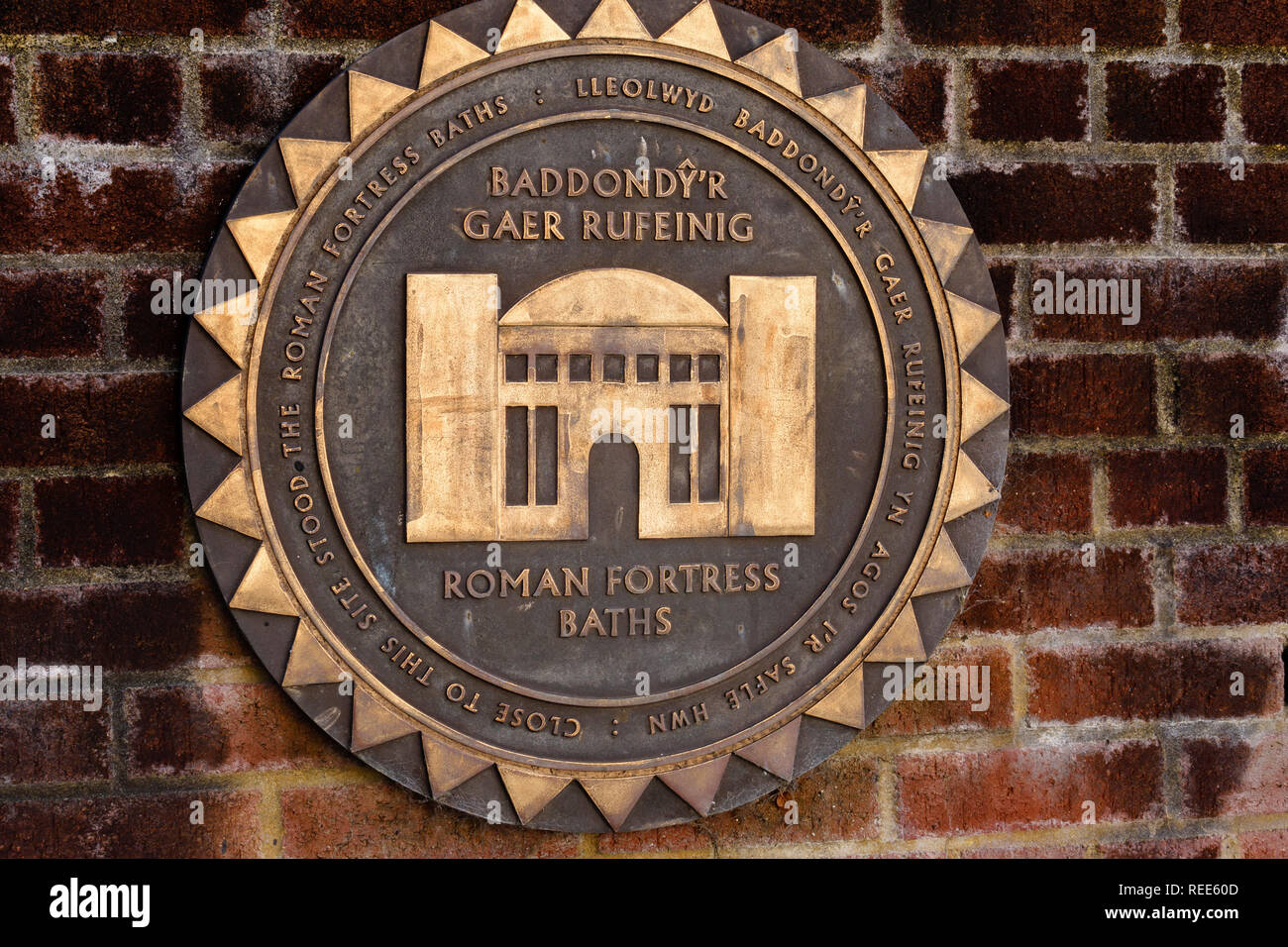 Bains de forteresse romaine Caerleon Newport Gwent Wales Plaque Banque D'Images