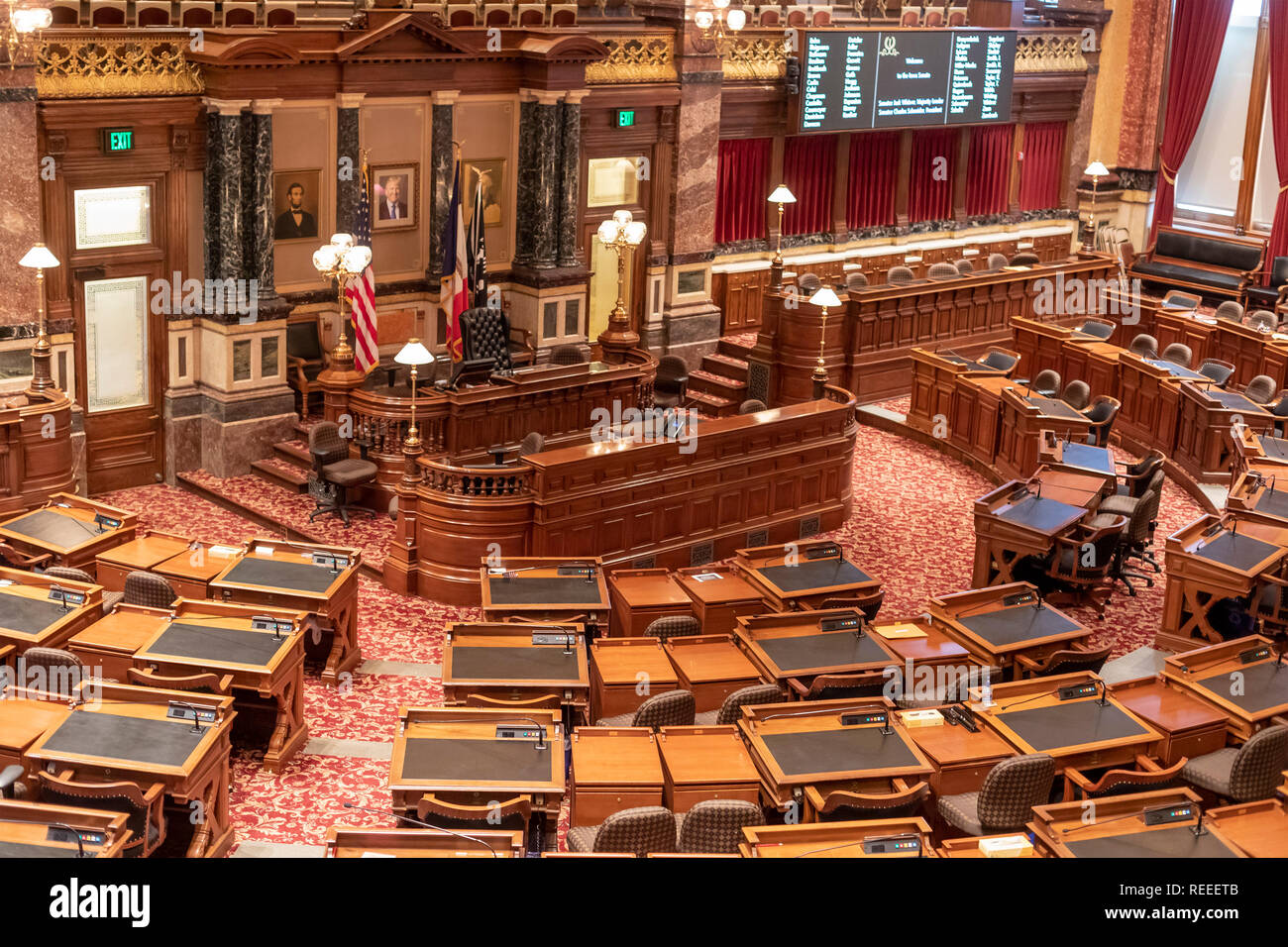 Des Moines, Iowa - La chambre du Sénat dans l'Iowa State Capitol building. Banque D'Images