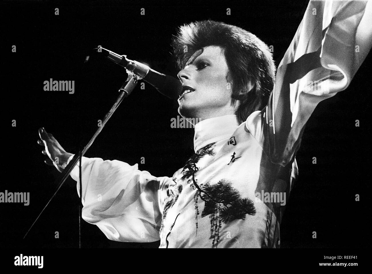 Londres - le 12 mai : David Bowie effectue sur scène à Earls Court Arena le 12 mai 1973 lors de la tournée Ziggy Stardust (photo de Gijsbert Hanekroot) Banque D'Images