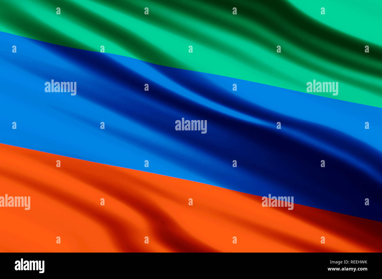 Brandissant le drapeau du Daghestan et libre illustration. Parfait pour les fins de l'arrière-plan ou de texture. Banque D'Images