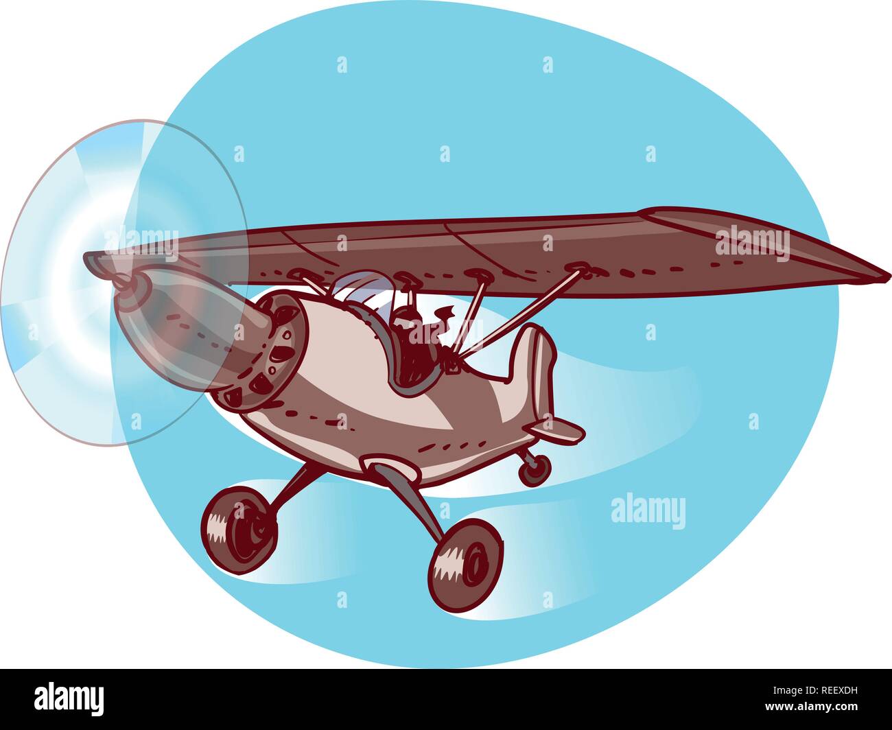Un avion à hélice unique cartoon sur le ciel, cartoon style vector illustration. Illustration de Vecteur