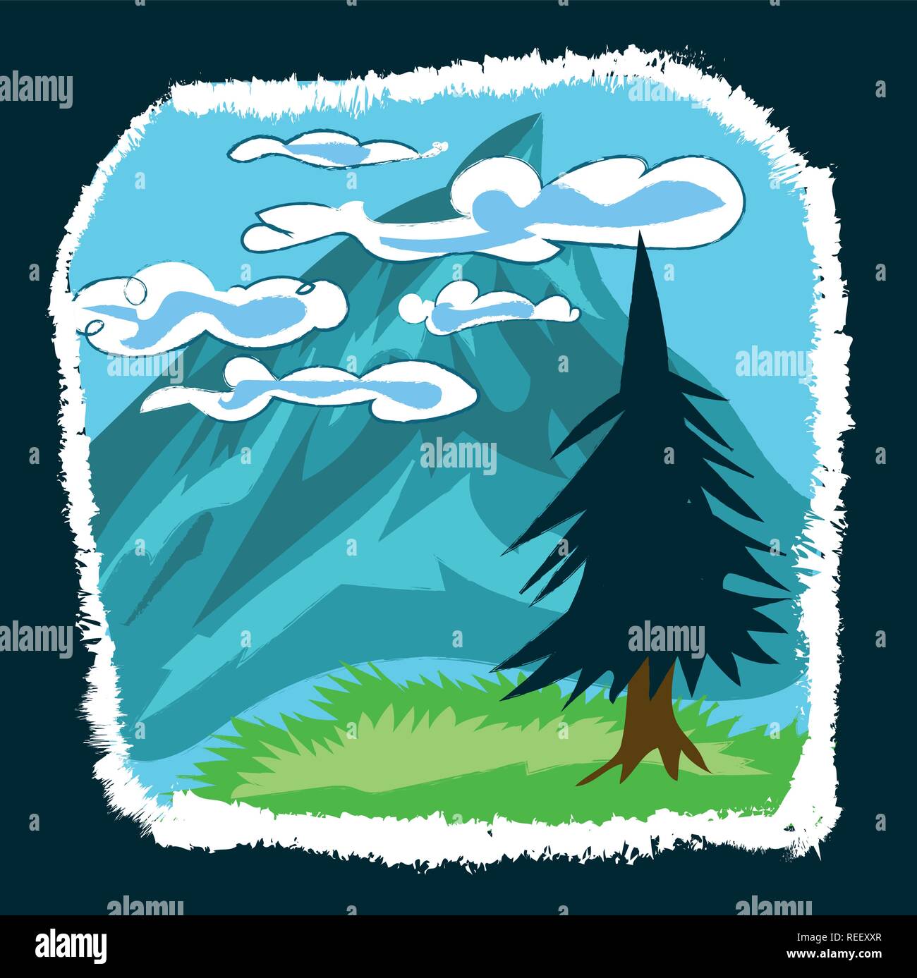 Sur la montagne paysage cartoon style graphic vector illustration Illustration de Vecteur