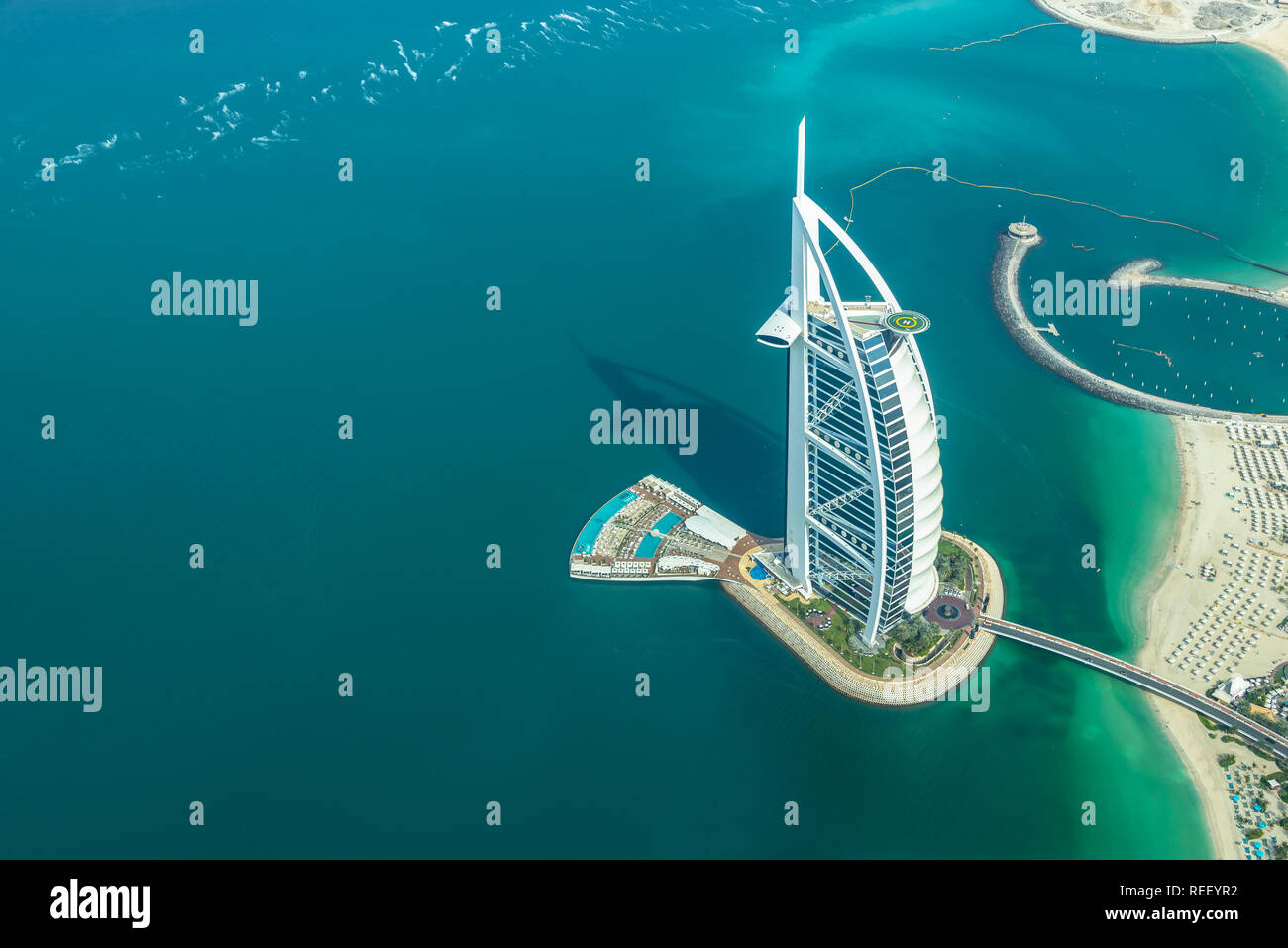 Vue aérienne de l'hôtel Burj Al Arab à Dubaï, Émirats Arabes Unis Banque D'Images