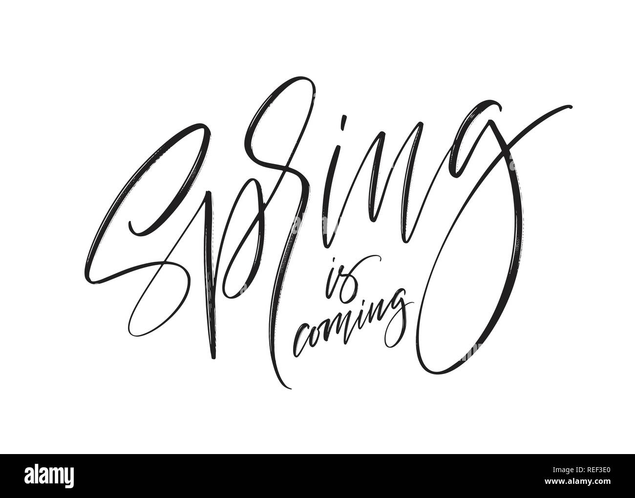 Le printemps arrive. Calligraphie dessiné à la main et pinceau lettrage. Vector illustration Illustration de Vecteur