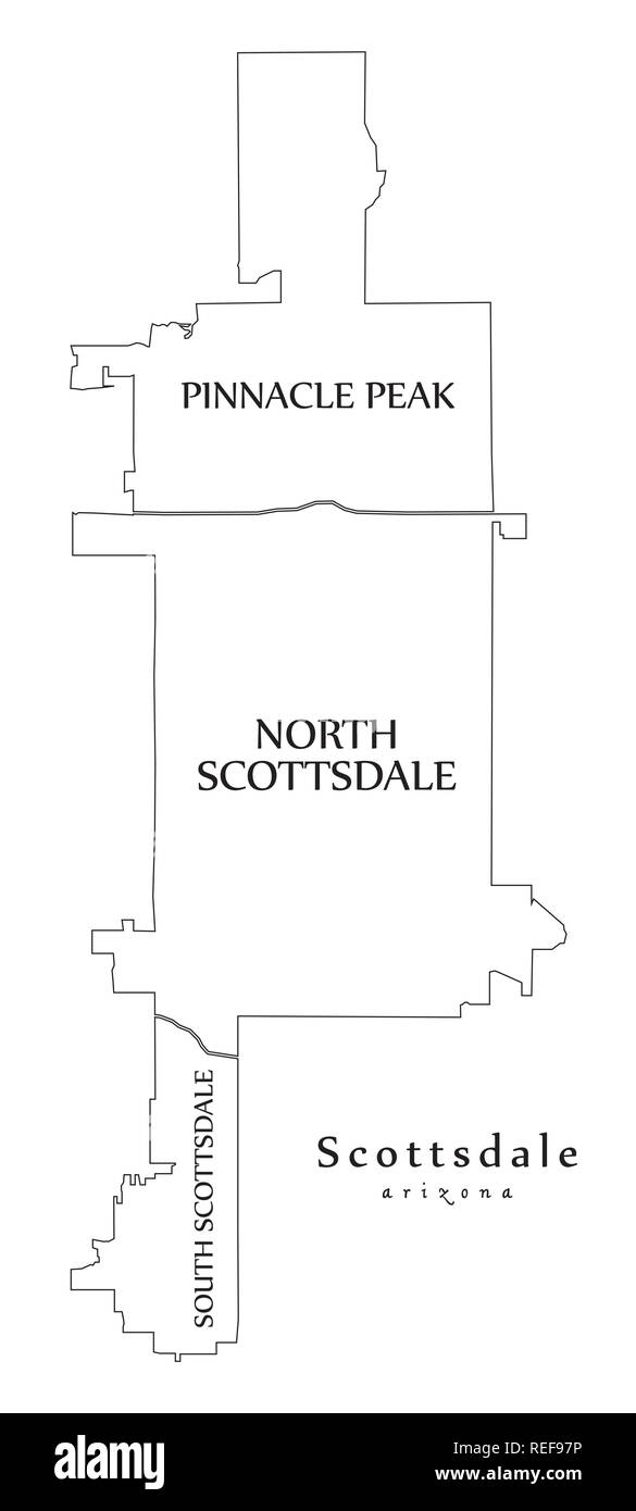 Plan de la ville moderne - Scottsdale Arizona ville des USA par les quartiers et les titres contour plan Illustration de Vecteur