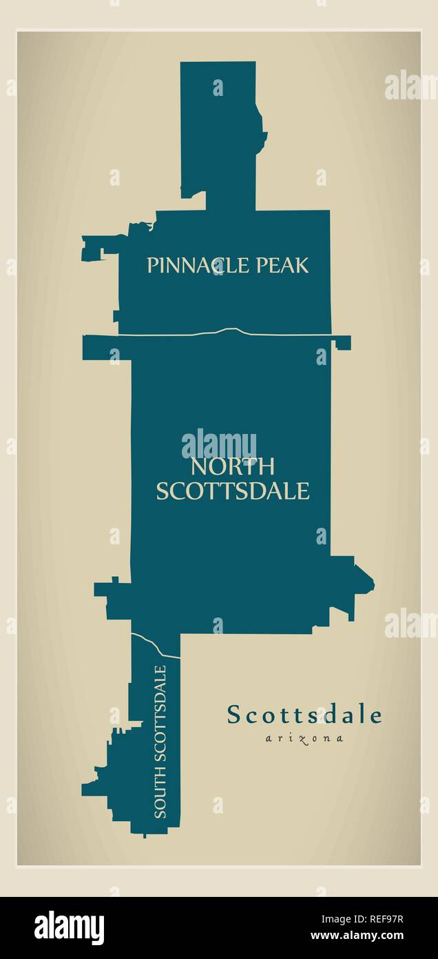 Plan de la ville moderne - Scottsdale Arizona ville des USA par les quartiers et les titres Illustration de Vecteur