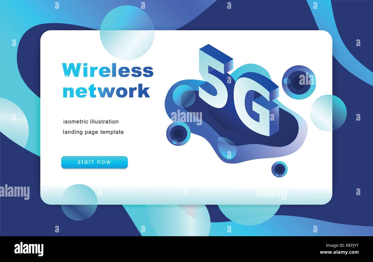 Réseau 5G isométrique illustration. Modèle de page d'atterrissage. Vector Illustration de Vecteur