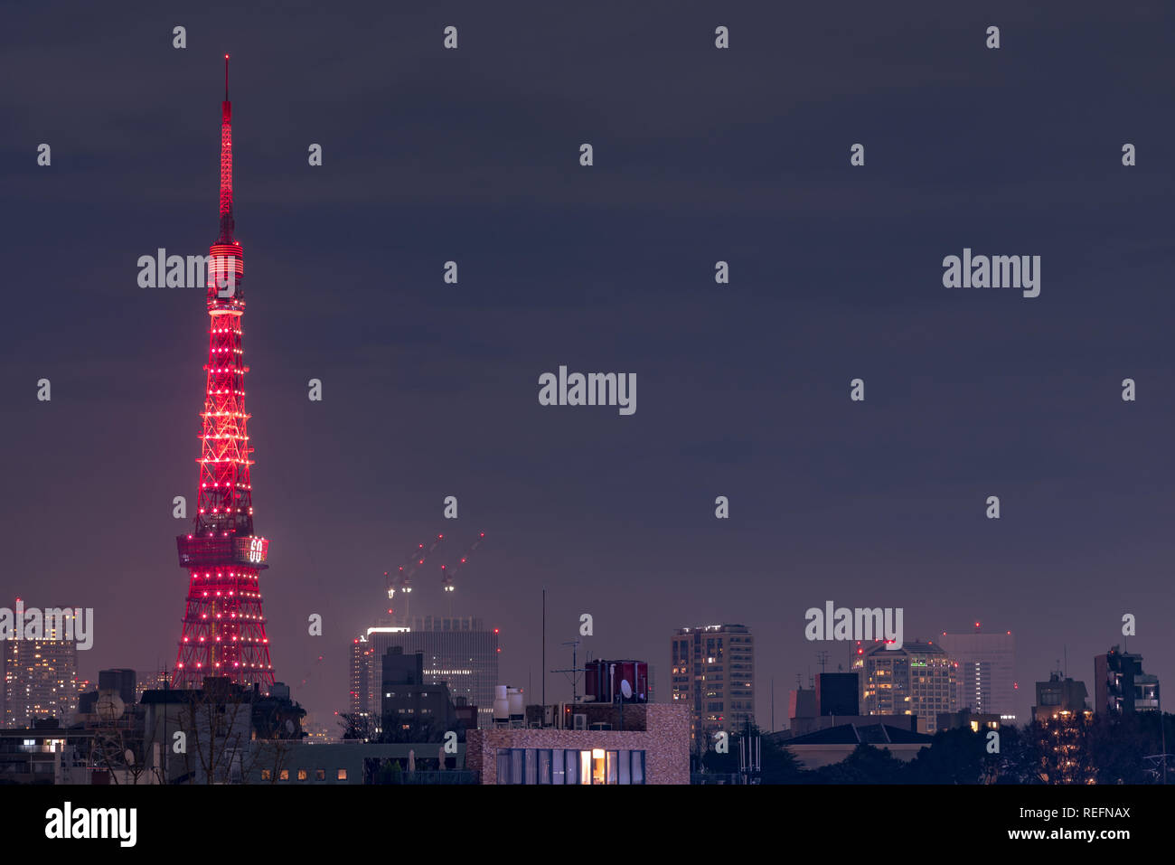 Vue de nuit de la Tour de Tokyo, une tour moderne à Tokyo, Japon. Banque D'Images