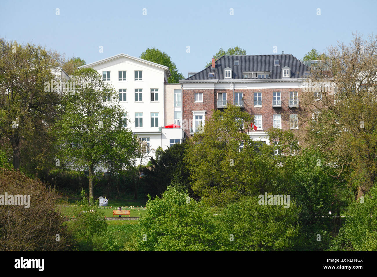 Bâtiment résidentiel sur la rive de l'Elbe, Altona, Hambourg, Allemagne, Europe Je suis Wohngebäude Elbufer, Altona, Hambourg, Deutschland, Europa I Banque D'Images