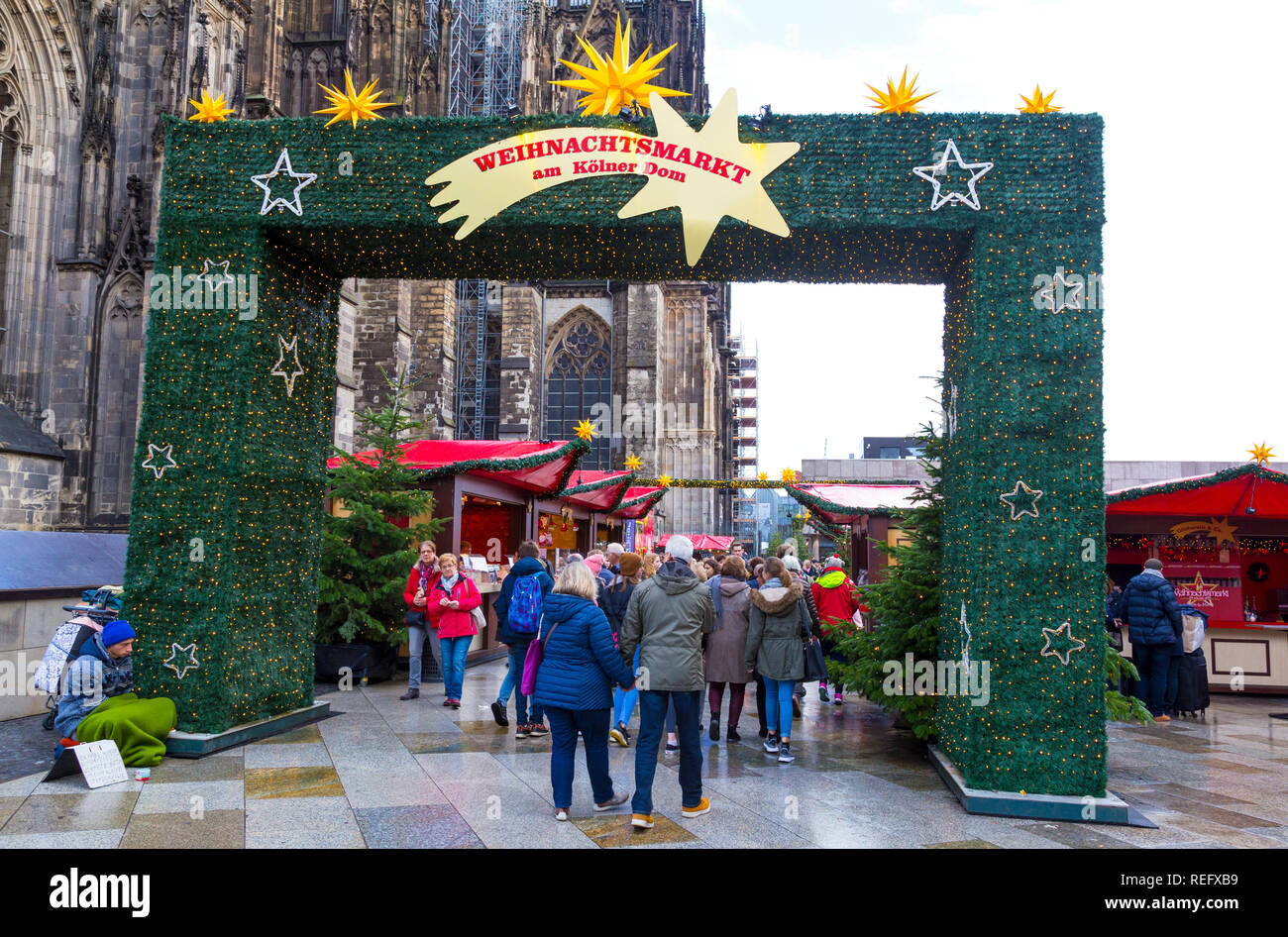 L'entrée sur le marché de Noël, Cologne, Allemagne Banque D'Images
