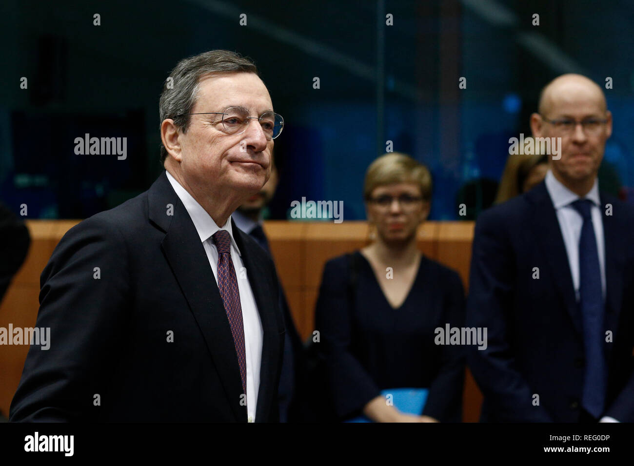 Bruxelles, Belgique. 21 janvier 2019. Le président de la Banque centrale européenne, Mario Draghi se présente à la réunion des ministres des finances de l'Eurogroupe au siège de l'UE. Alexandros Michailidis/Alamy Live News Banque D'Images