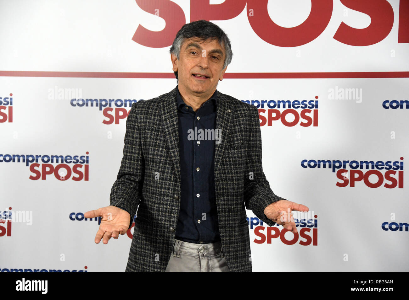 Rome, Italie. 21 Jan 2019. Hôtel Le Mèridienne Visconti - film de présentation COMPROMESSI SPOSI Vincenzo Salemme dans le rôle de Gaetano Crédit : Giuseppe Andidero/Alamy Live News Banque D'Images