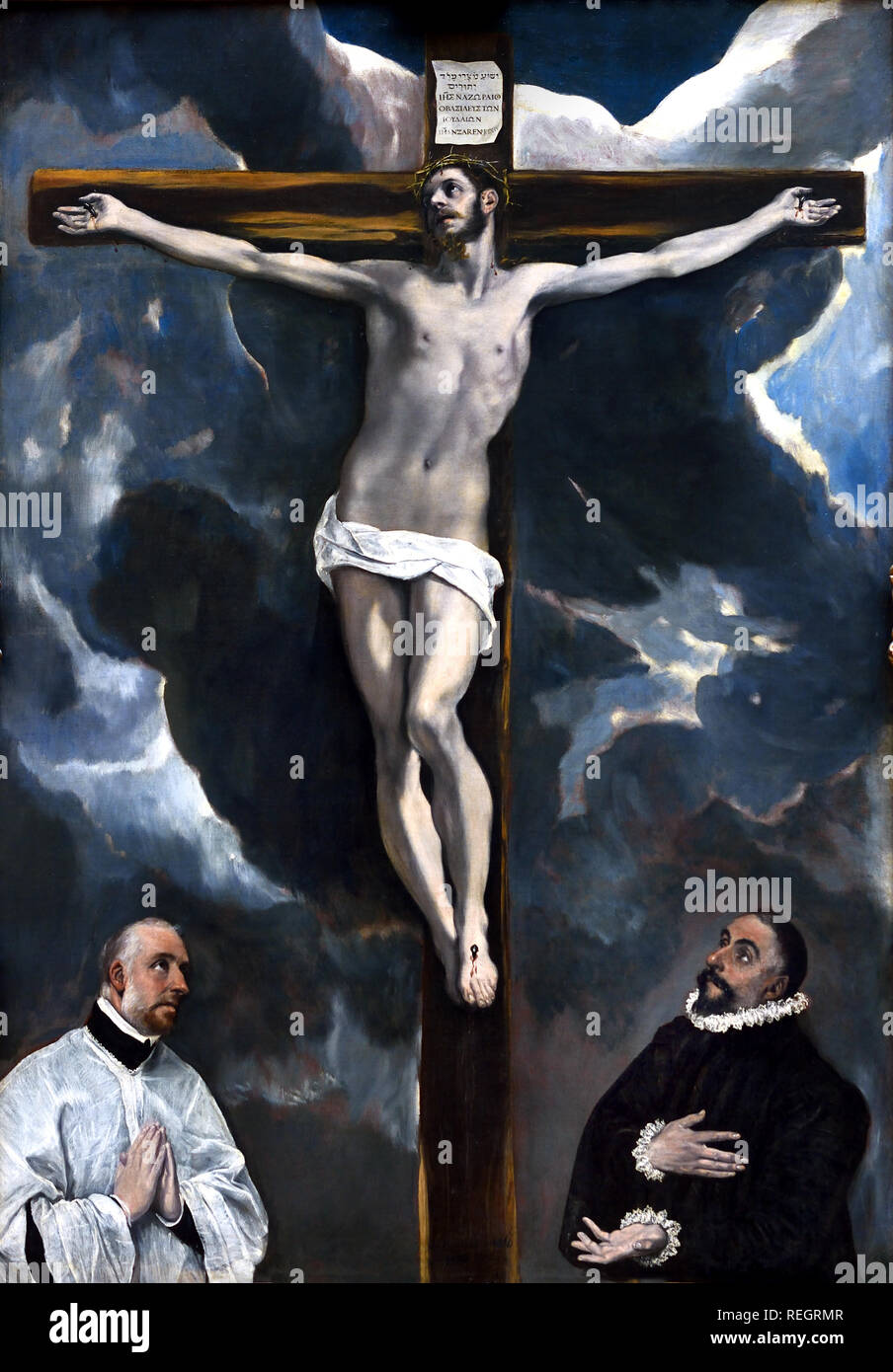 Le Christ en croix adoré par deux donateurs par EL GRECO Domenikos Theotokopoulos 1541 1614 Espagnol Espagne Banque D'Images