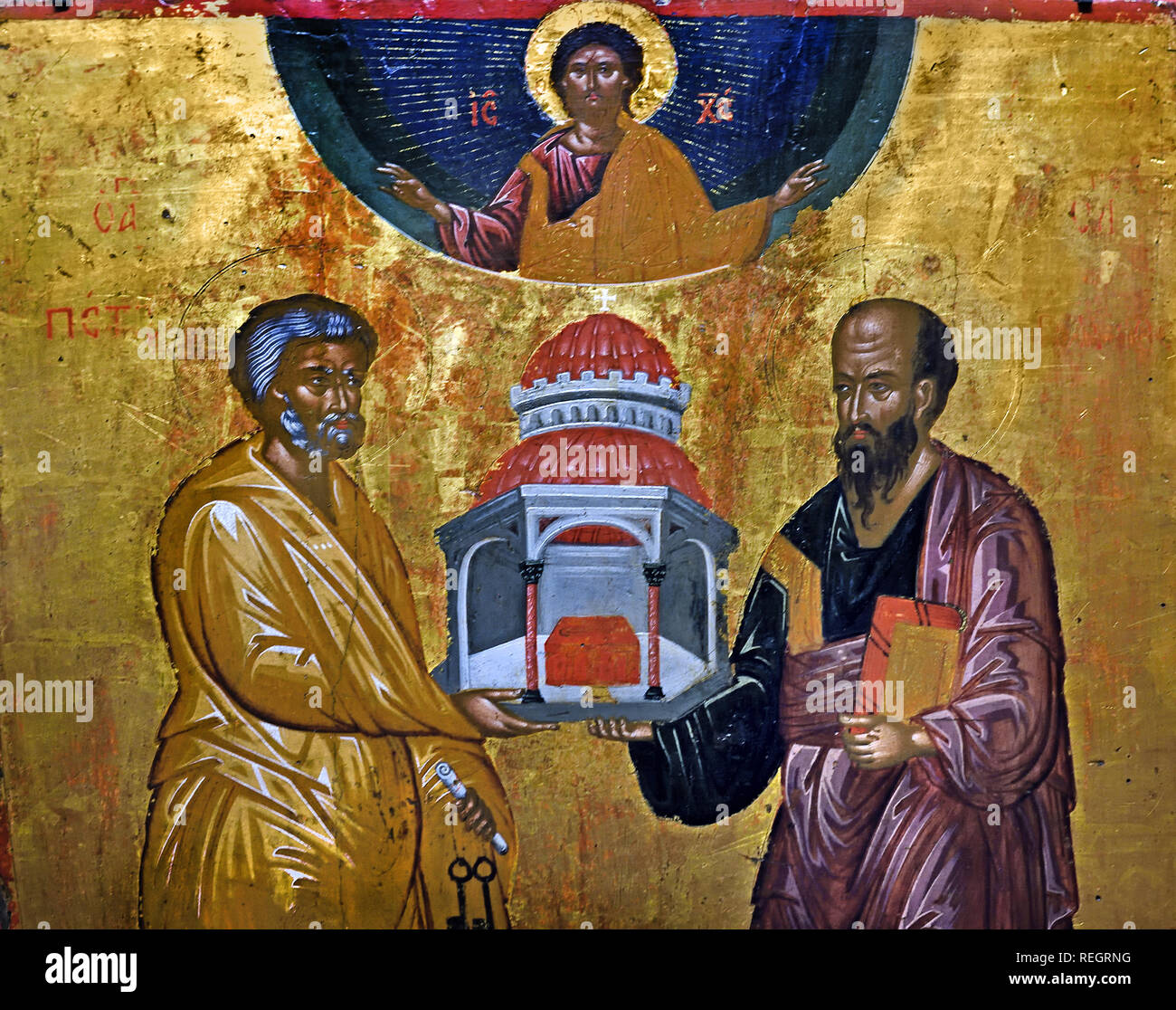 Peintre crétois du xvie siècle, les Apôtres Pierre et Paul, le grec, la Grèce, l'icône. Banque D'Images