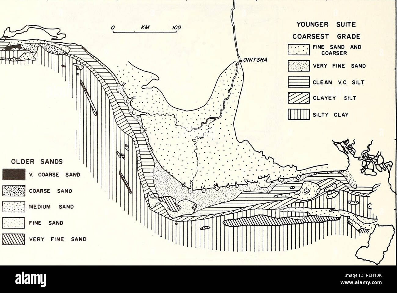 . Recueillis les réimpressions / laboratoires océanographiques et météorologiques de l'Atlantique [et] laboratoires océanographiques du Pacifique. Bedford périodiques.. J^^LLOCHTHONOUS 6 y' - LES MODÈLES DE SÉDIMENTATION 339 SUITE plus jeunes élèves de la plus grossière du sable fin et un sable très fin NETTOYER VC. Limon argileux limon argile limoneuse 5Â°. Plus SANDS C. GROS SABLE GROS SABLE SABLE MOYEN DU Sable fin Sable très fin Figure 30. Répartition des sédiments sur le Niger. Les jeunes d'origine allochtone suite est plus âgé ; suite de sable autochtone est exposée dans nondepositional sous windows. D'Allen (1964). en bas la remontée des vagues. Bott Banque D'Images