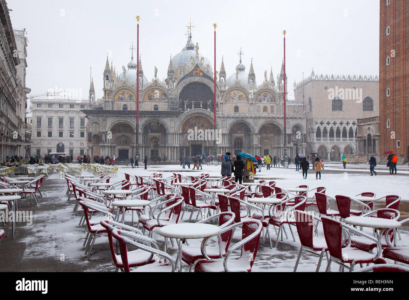 Il neige à Venise, palais des Doges sur la place Saint-Marc, Venise, Italie Banque D'Images
