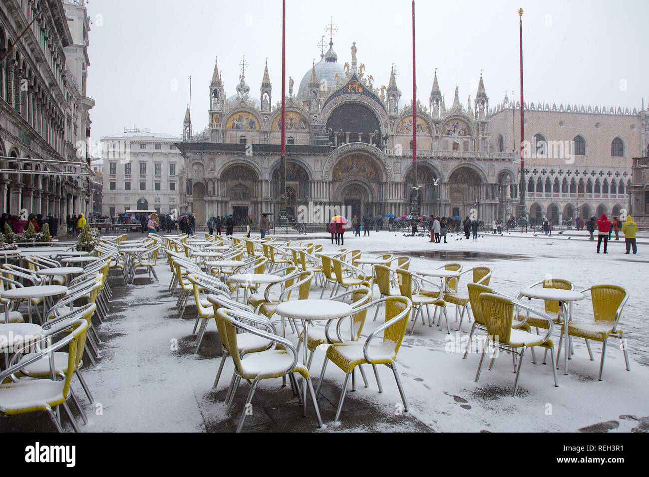 Il neige à Venise, palais des Doges sur la place Saint-Marc, Venise, Italie Banque D'Images