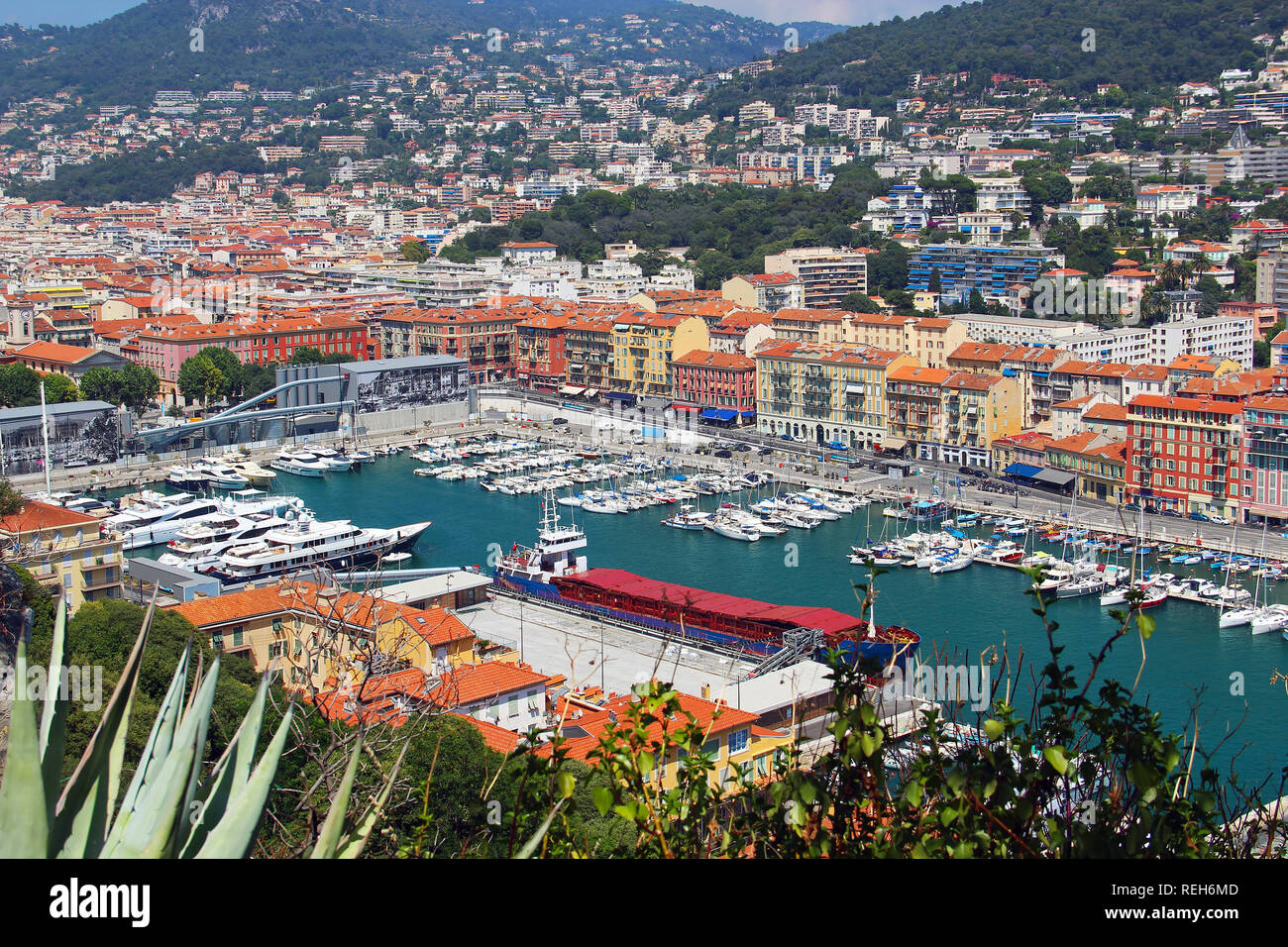 Vue aérienne du port de Nice, Côte d'Azur, France Banque D'Images