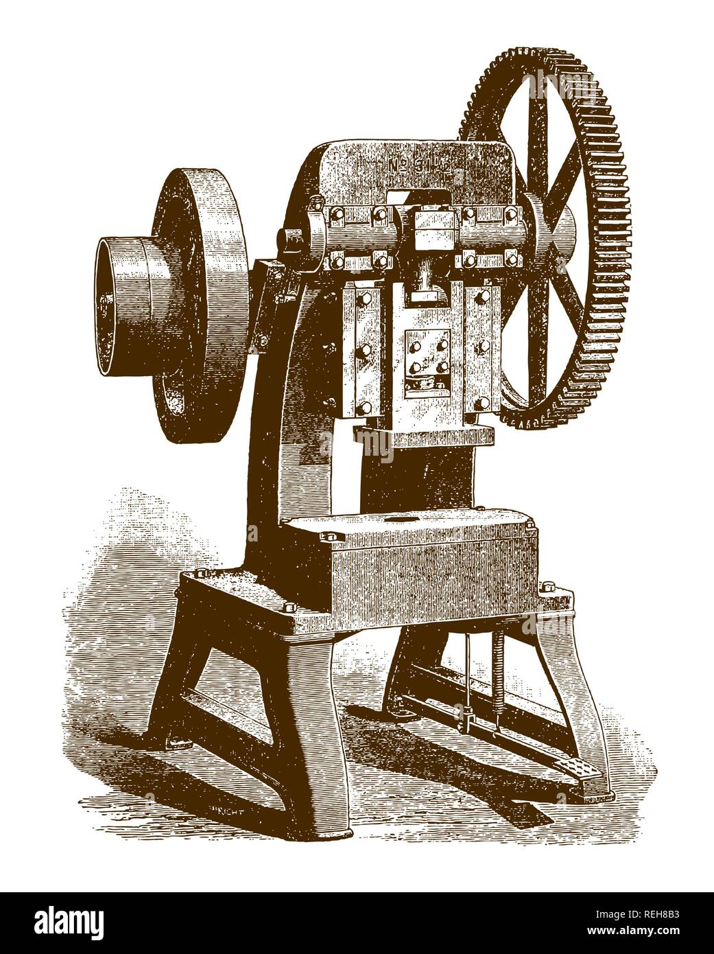 Appuyez sur historique de coupe et de formage automatique (après une gravure ou la gravure du xixe siècle) Illustration de Vecteur