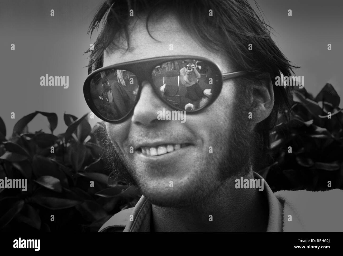 OAKLAND, USA - Le 14 juillet : Neil Young posés au stade d'Oakland, Californie le 14 juillet 1974 au cours de l'Crosby, Stills, Nash & Young 1974 US Tour (photo de Gijsbert Hanekroot) Banque D'Images