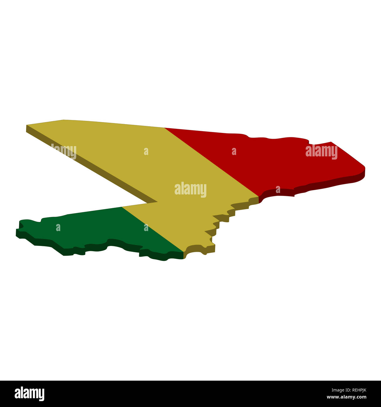 Drapeau et carte du Mali. Silhouette de couleur 3D de la carte du Mali illustration Banque D'Images