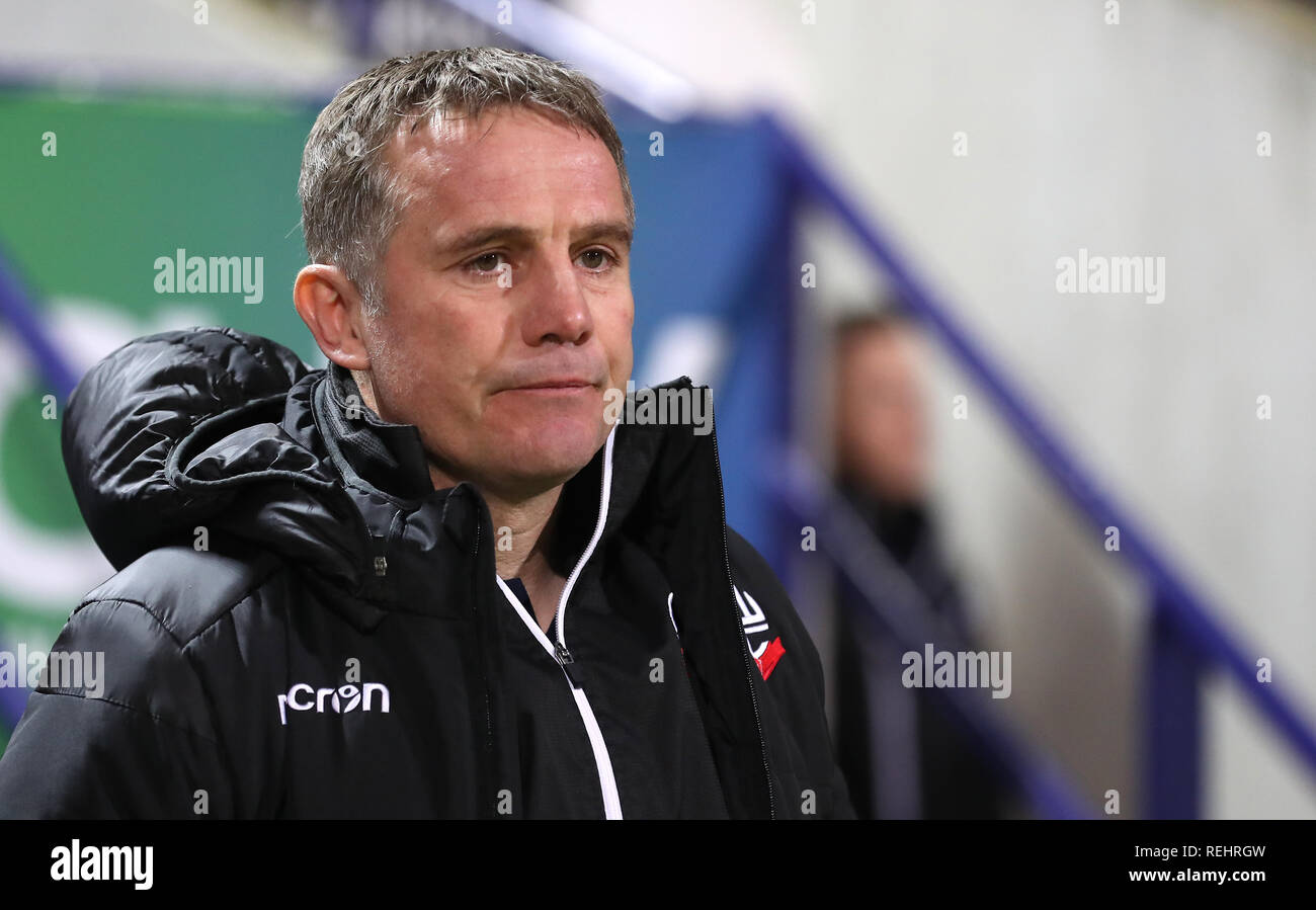 Bolton Wanderers manager Phil au cours de la maladie de Parkinson Sky Bet match de championnat à l'Université de Bolton Stadium. Banque D'Images