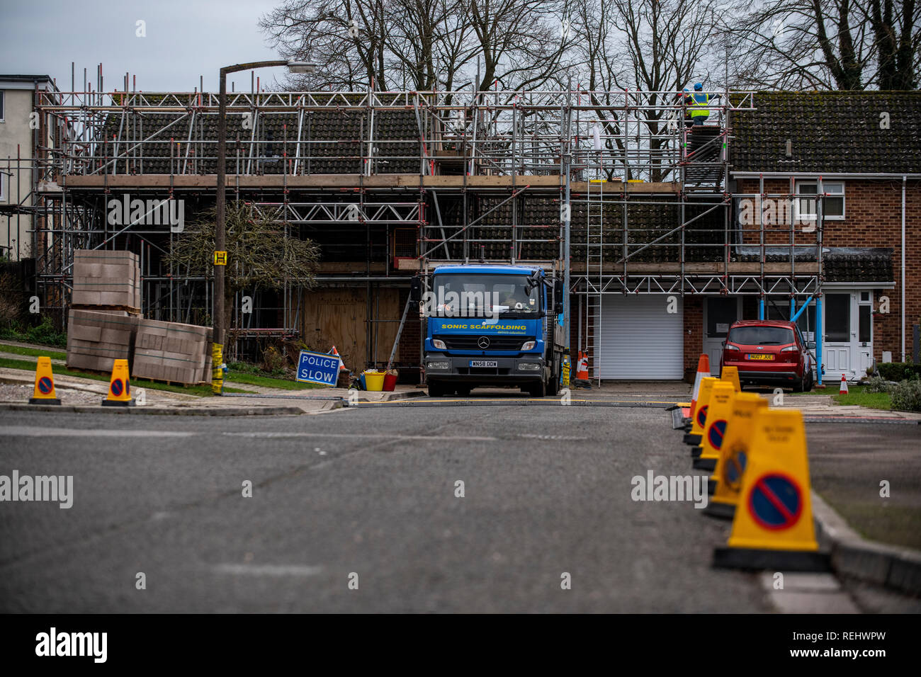 Le Salisbury Accueil de Sergueï Skripal qui a été empoisonné par des agents russes en mars 2018. Travaux de décontamination de supprimer les éventuels traces d'agent. Banque D'Images