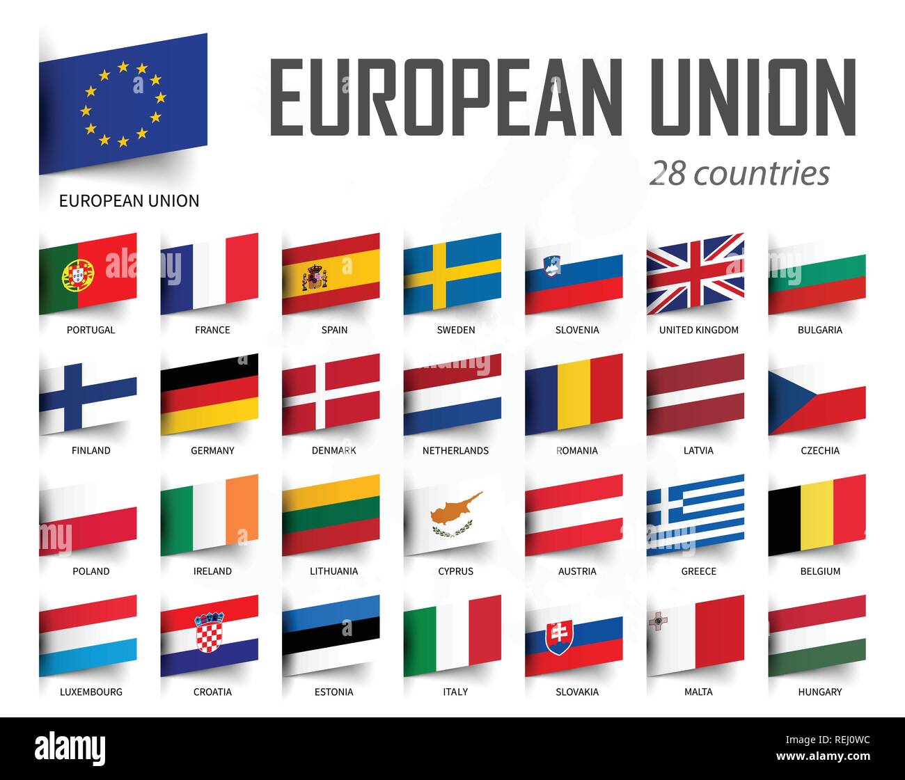 Drapeau de l'Union européenne . Union européenne et son adhésion . Fond de carte de l'Europe . Vector . Illustration de Vecteur