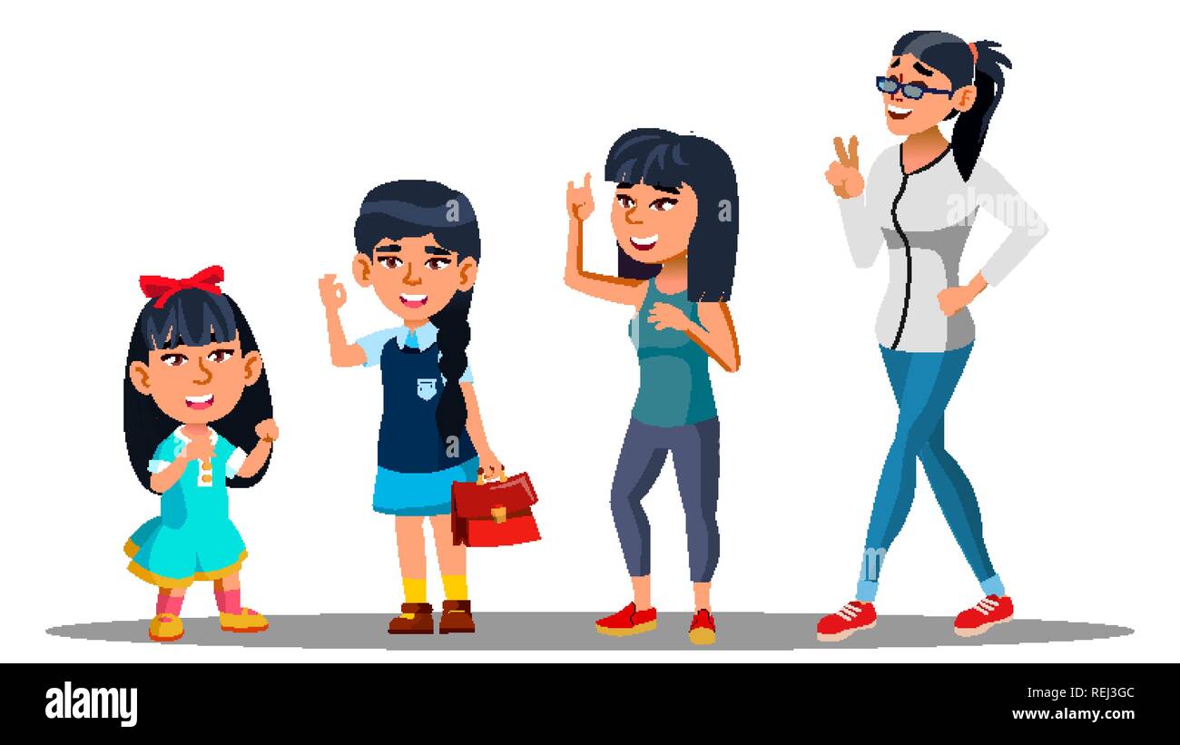 Generation Asiatique Femme Vecteur Mere Fille Petite Fille Bebe De L Adolescence Vecteur Illustration Isole Image Vectorielle Stock Alamy