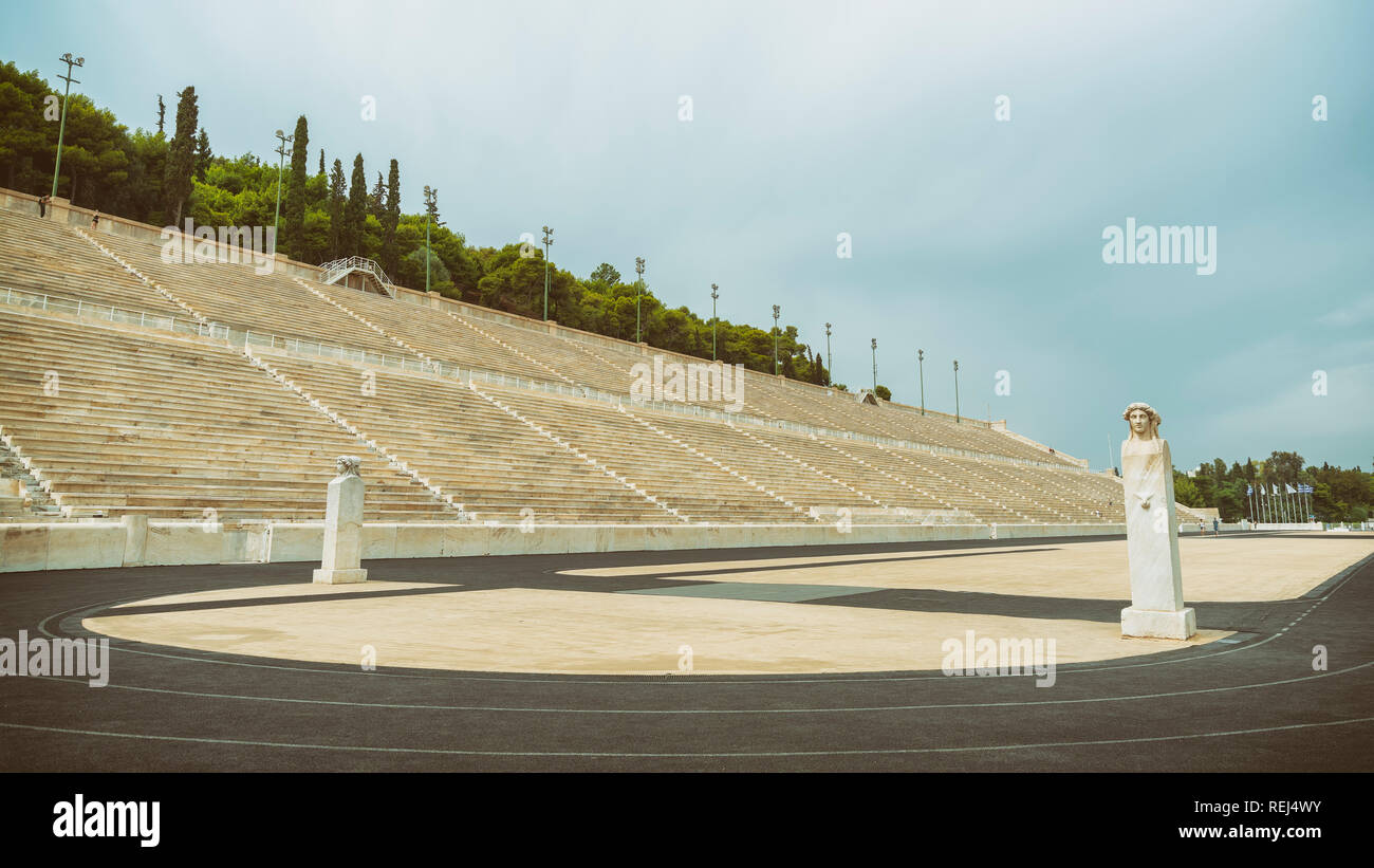 À partir de détails Stade Panathénaïque, un stade historique à Athènes, Grèce. C'est le seul stade au monde construit entièrement en marbre. Banque D'Images