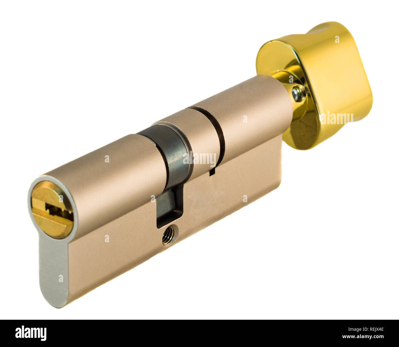 Libre de barillet de serrure de porte avec serrure et bouton à oreilles  d'or en position ouvert découpe isolé sur fond blanc Photo Stock - Alamy