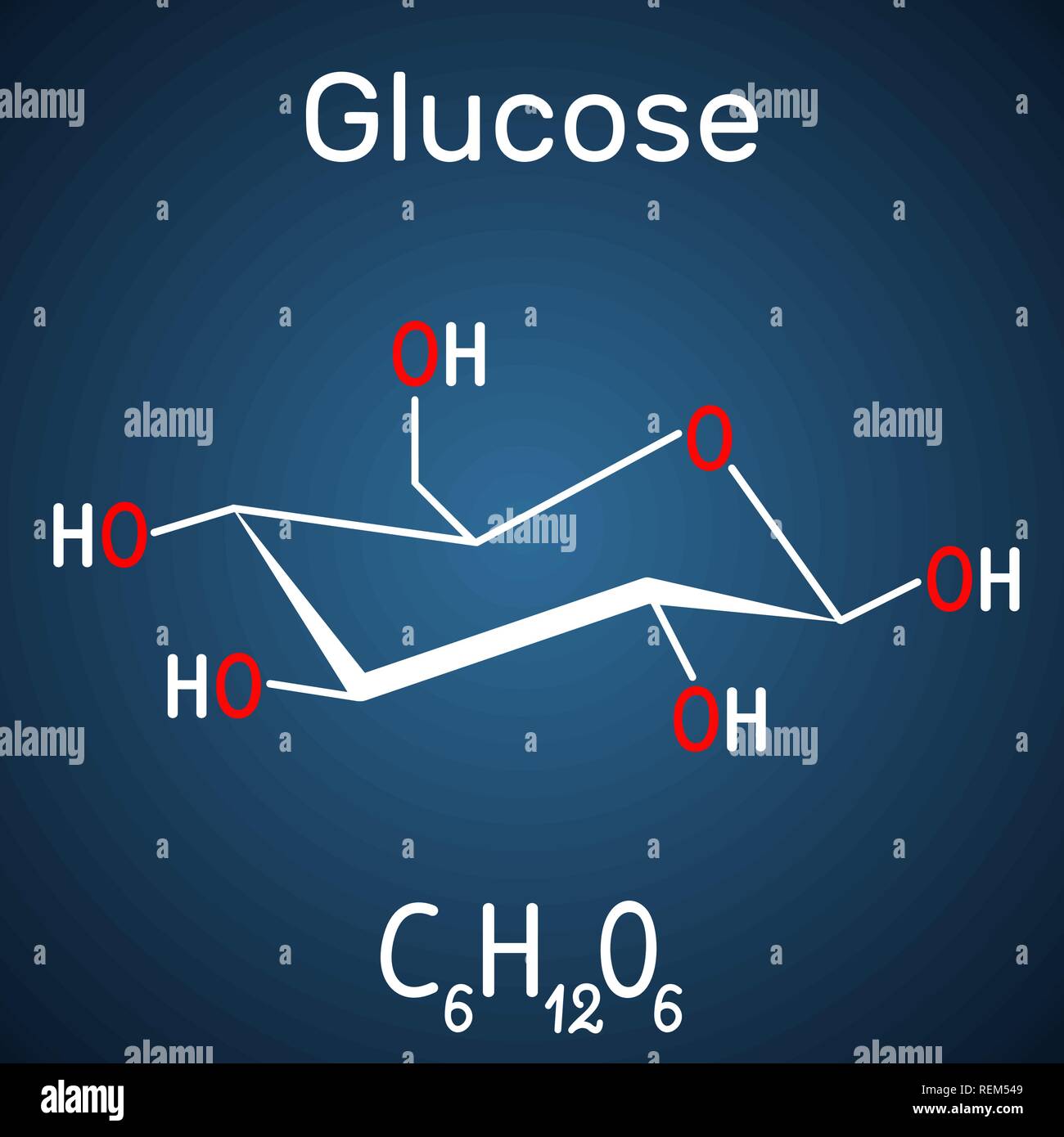 Dextrose (glucose, molécule de D-glucose). Formule chimique structurel sur le fond bleu foncé. Vector illustration Illustration de Vecteur