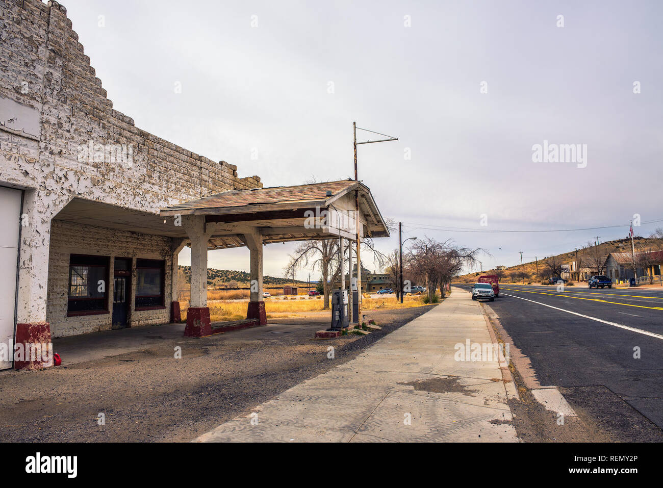 La station d'essence abandonnés sur l'historique Route 66 en Arizona Banque D'Images