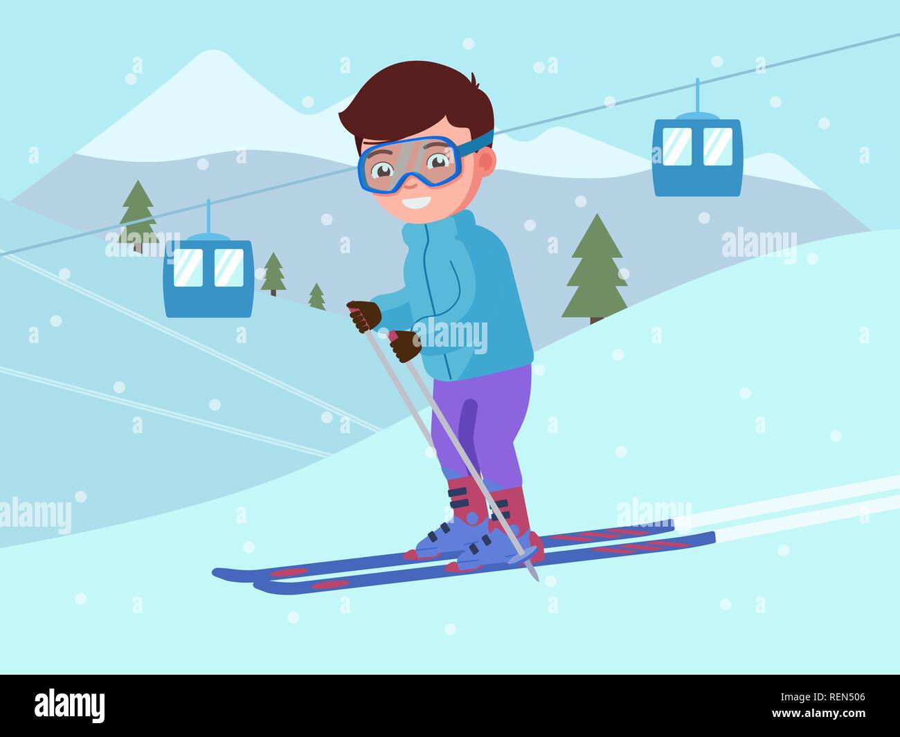 Jeune garçon soit le ski dans une station de ski Illustration de Vecteur