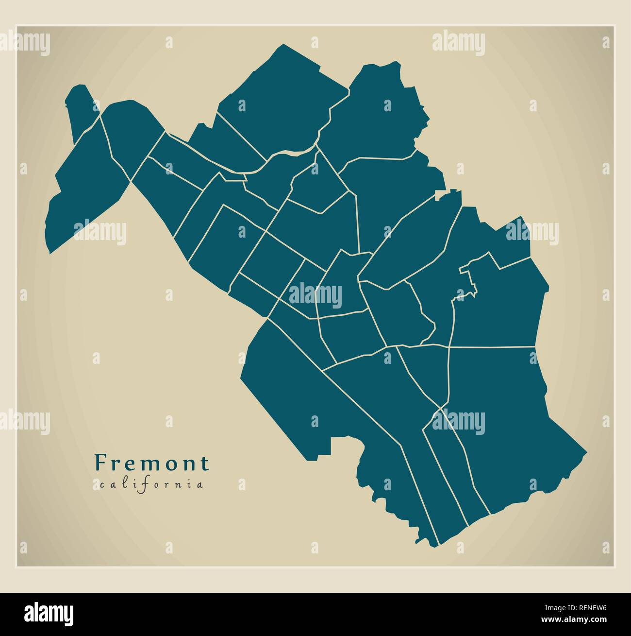 Plan de la ville moderne - Fremont en Californie ville des USA par les quartiers Illustration de Vecteur