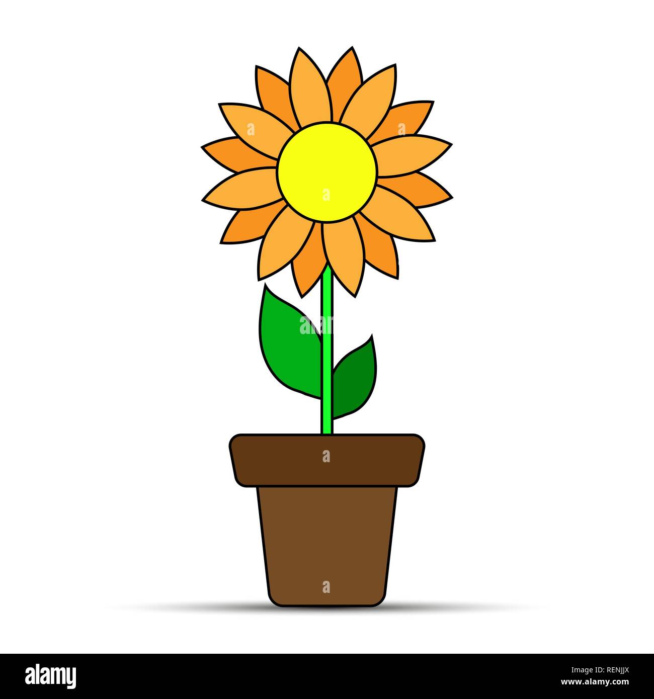 Fleur orange dans un pot de fleurs, dessin simple Illustration de Vecteur