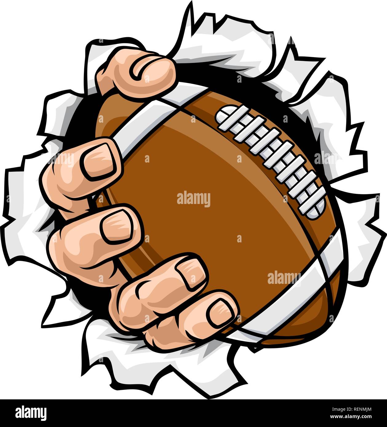 Balle de football fond déchire la main Illustration de Vecteur