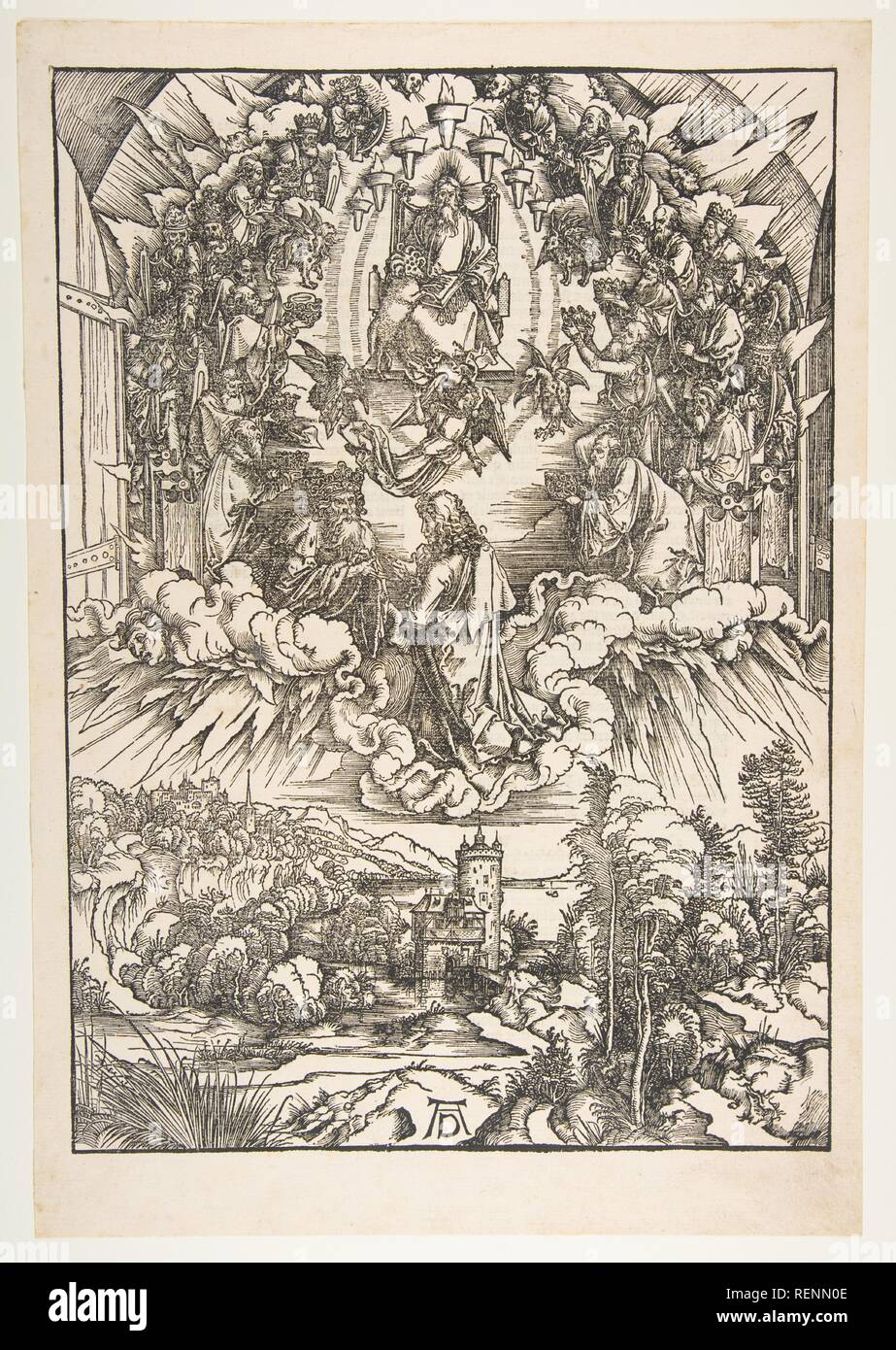 Saint John devant Dieu et les anciens, à partir de l'Apocalypse. Artiste : Albrecht Dürer (Nuremberg, Allemagne Nuremberg 1471-1528). Fiche technique : Dimensions : 17 x 11 3/8 à 15/16. (44,1 x 30,3 cm) plaque : 15 1/2 x 10 15/16 in. (39,4 x 27,8 cm). Date : n.d.. Musée : Metropolitan Museum of Art, New York, USA. Banque D'Images