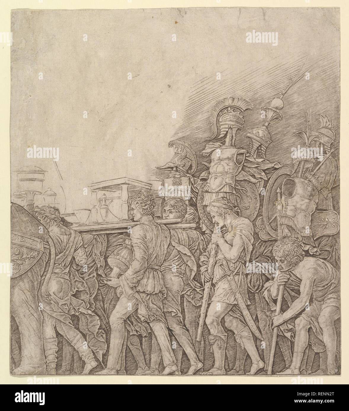 Triomphe de César : soldats transportant des trophées. Artiste : Andrea Mantegna (École de l'italien, l'Isola di Carturo 1430/31-1506 Mantoue). Fiche technique : Dimensions : 11 x 10 1/4 à 5/16. (28,7 x 26 cm). Date : ca. 1490. Musée : Metropolitan Museum of Art, New York, USA. Auteur : École d'Andrea Mantegna. Atelier d'Andrea Mantegna ou attribuée à Tsoan Andrea. Banque D'Images Triomphe de César : soldats transportant des trophées. Artiste : Andrea Mantegna (École de l'italien, l'Isola di Carturo 1430/31-1506 Mantoue). Fiche technique : Dimensions : 11 x 10 1/4 à 5/16. (28,7 x 26 cm). Date : ca. 1490. Musée : Metropolitan Museum of Art, New York, USA. Auteur : École d'Andrea Mantegna. Atelier d'Andrea Mantegna ou attribuée à Tsoan Andrea. Banque D'Images