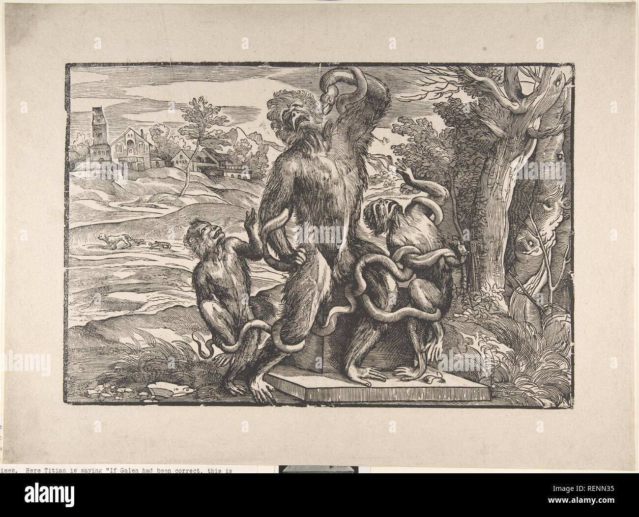 Caricature de la groupe scuptural, 'le' Laocoön. Artiste : Après le Titien (Tiziano Vecellio) (Italien, Pieve di Cadore ca. 1485/90 ?-1576) ; Venise attribué à Nicolò Boldrini (Italien, Vicenza ca. 1500-après 1566) de Venise. Fiche technique : Dimensions : 14 1/4 x 19 3/8 in. (36,2 x 49,2 cm) de droit : 10 3/4 x 15 3/4 in. (27,3 x 40 cm). Date : ca. 1540-45. Musée : Metropolitan Museum of Art, New York, USA. Banque D'Images