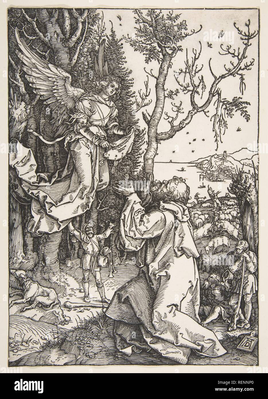 Joachim et l'Ange, à partir de la vie de la Vierge. Artiste : Albrecht Dürer (Nuremberg, Allemagne Nuremberg 1471-1528). Fiche technique : Dimensions : 11 3/4 x 8 1/4 in. (29,8 x 21 cm). Date : ca. 1504. Musée : Metropolitan Museum of Art, New York, USA. Banque D'Images