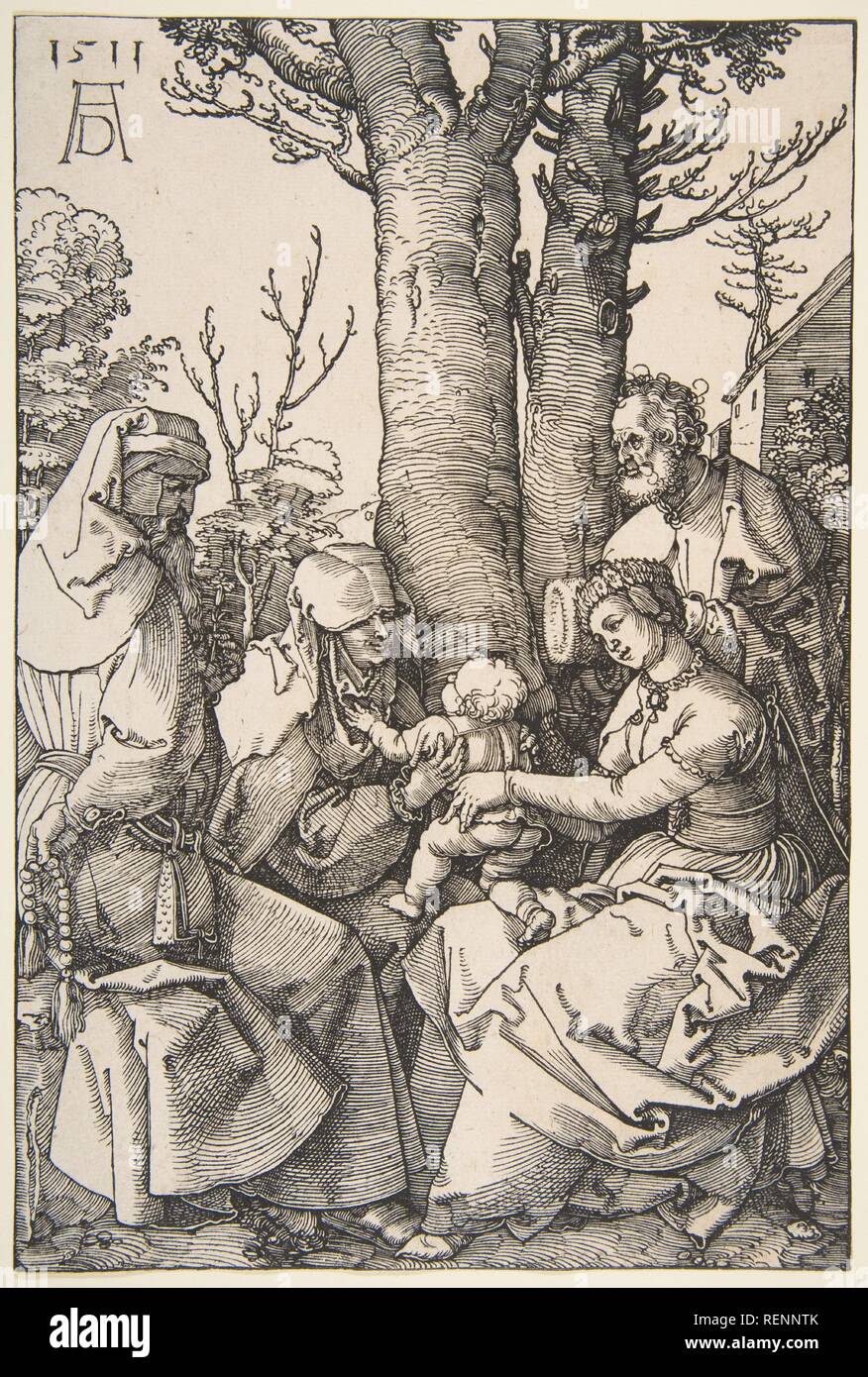 La Sainte Famille avec saint Joachim et sainte Anne. Artiste : Albrecht Dürer (Nuremberg, Allemagne Nuremberg 1471-1528). Fiche technique : Dimensions : 9 1/8 x 6 3/16 in. (23,3 x 15,6 cm). Date : 1511. Musée : Metropolitan Museum of Art, New York, USA. Banque D'Images