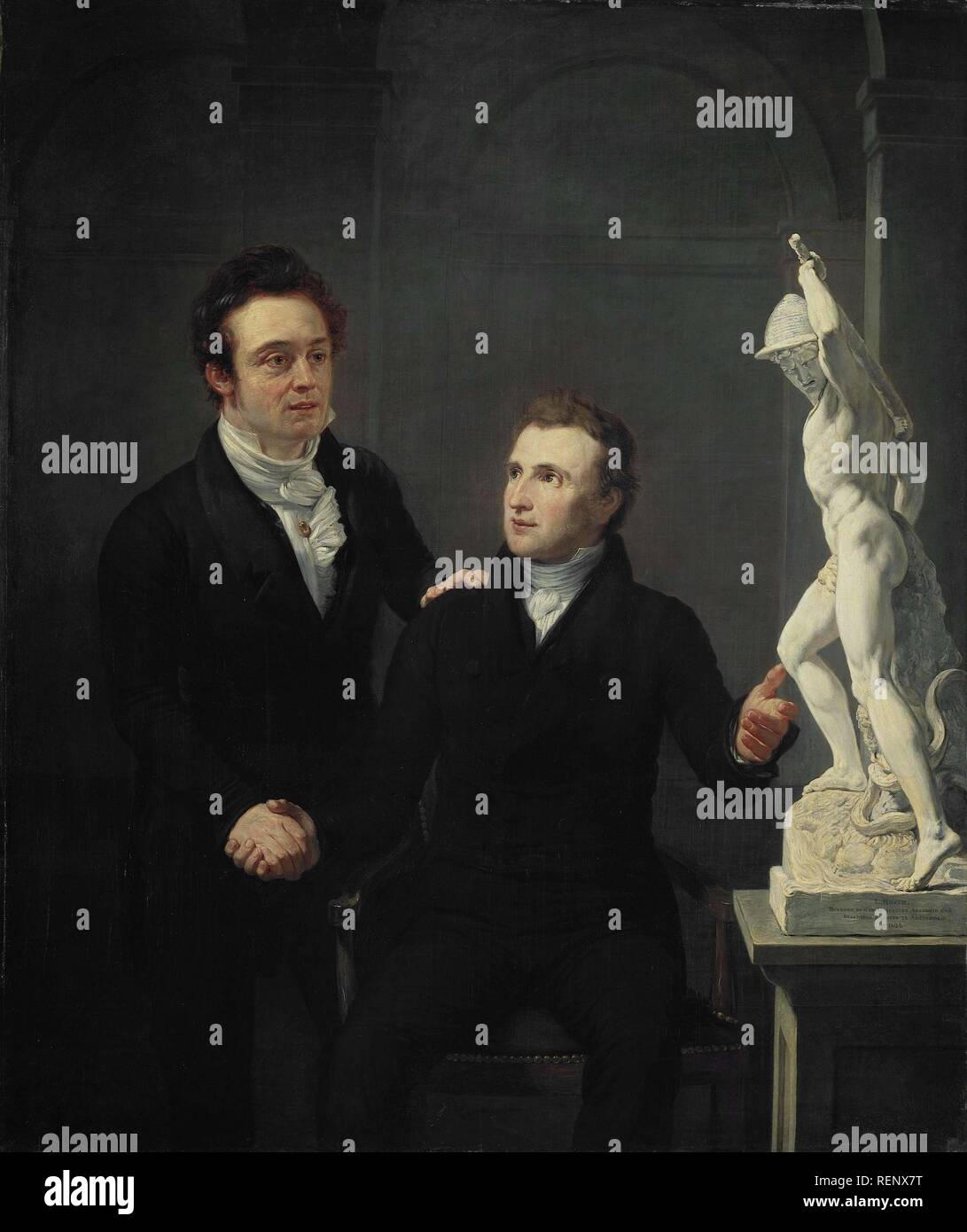 Louis Royer, sculpteur, et Albertus Bernardus Roothaan, courtier, Ami des Arts, et dans l'enseignement des sciences. Dating : 1825. Dimensions : h 175 cm × w 146 cm ; d 11,5 cm. Musée : Rijksmuseum, Amsterdam. Auteur : Jan Willem Pieneman. Banque D'Images