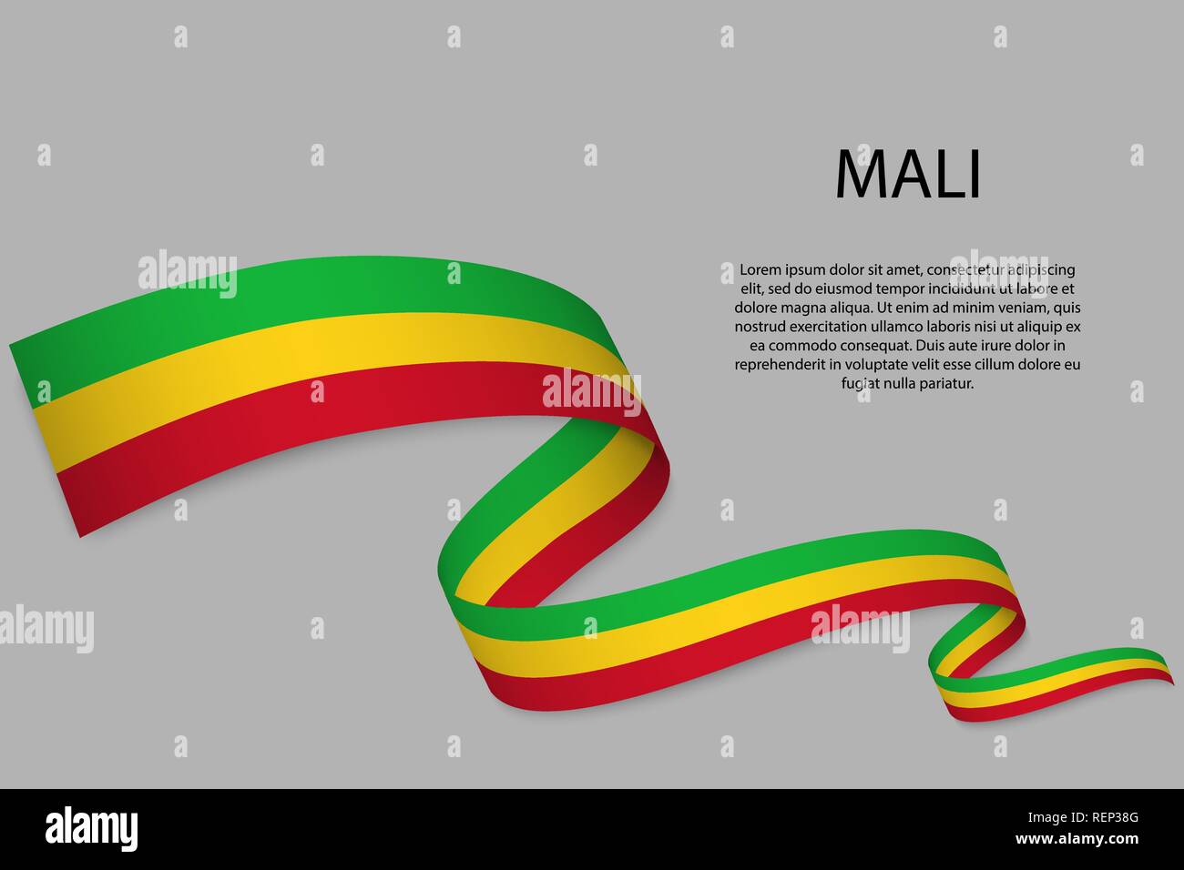 Forme un ruban ou une bannière avec un drapeau du Mali. Modèle pour la conception de l'affiche de la fête de l'indépendance Illustration de Vecteur