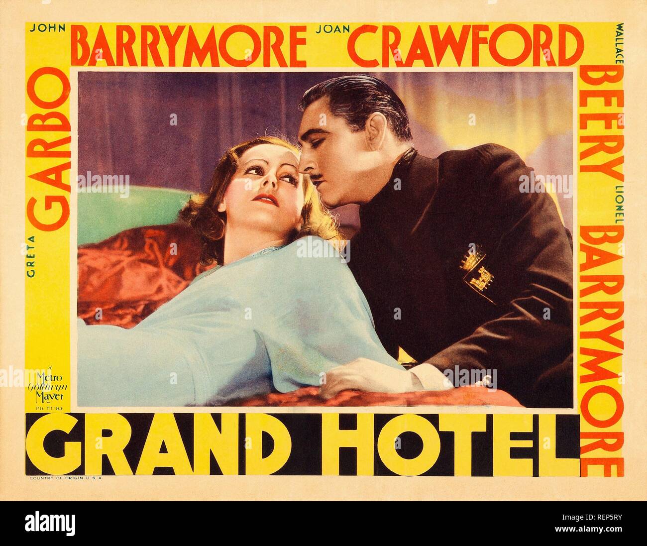 Grand Hotel Année : 1932 USA Réalisation : Edmund Goulding Greta Garbo, John Barrymore Lobbycard Banque D'Images