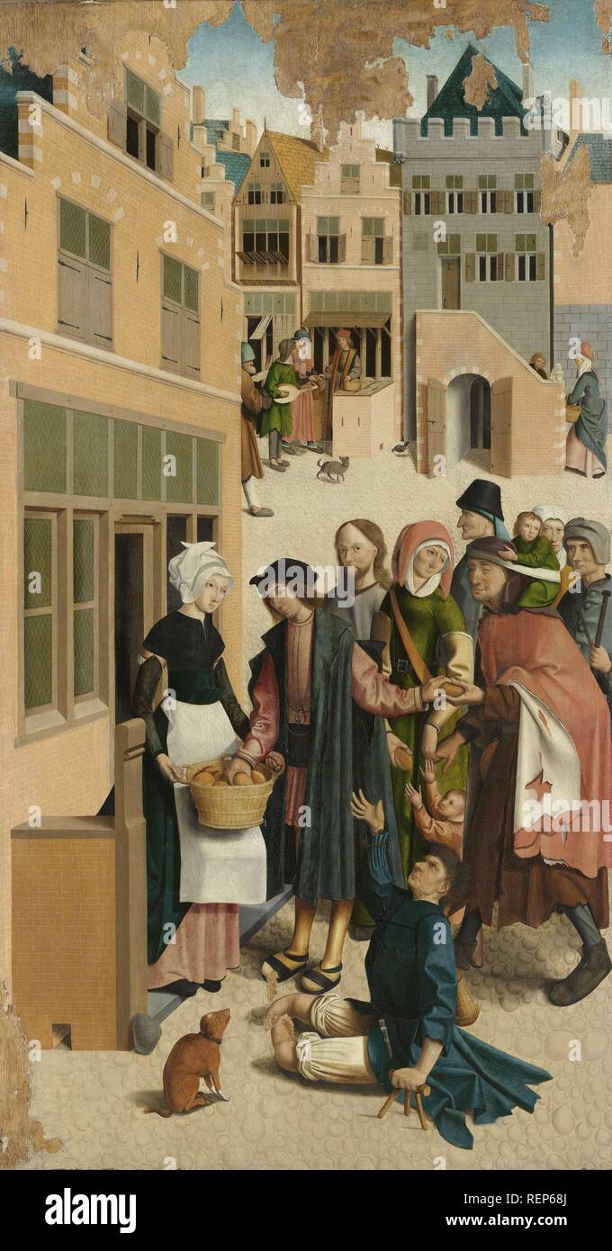 Les sept oeuvres de miséricorde. Groupe d'un polyptyque avec les sept œuvres de charité : nourrir les affamés. Dating : 1504. Mesures : support : h 103,5 cm × w 55 cm. Musée : Rijksmuseum, Amsterdam. Auteur : MAÎTRE D'Alkmaar. Banque D'Images
