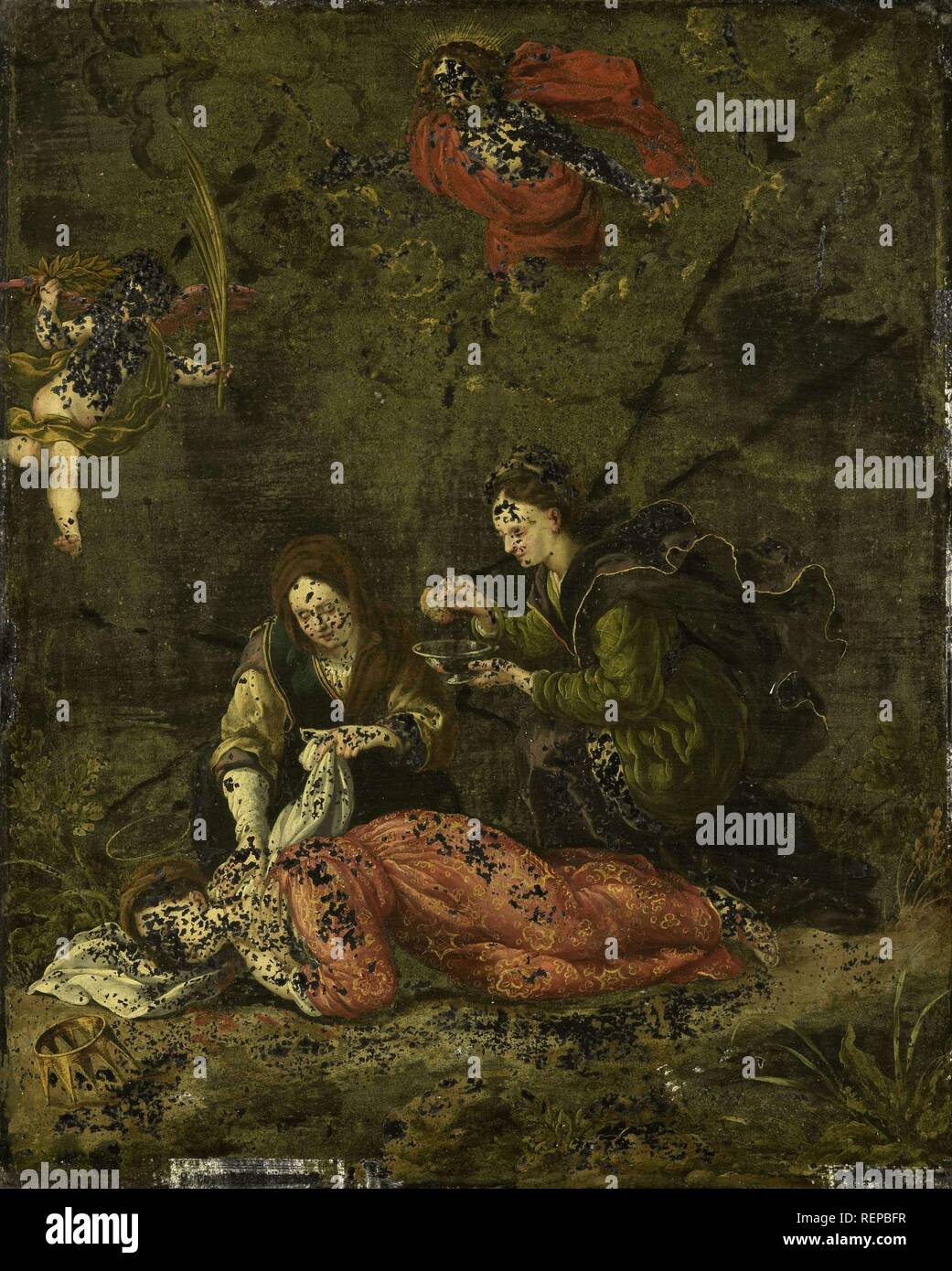 La mort de Sainte Cécile. Peintre : anonyme. Imprimer bouilloire : Hieronymus Wierix (copie d'après). Dating : ch. 1600. Lieu : sud des Pays-Bas. Dimensions : H 44 cm × w 35 cm ; d 6,0 cm. Musée : Rijksmuseum, Amsterdam. Banque D'Images