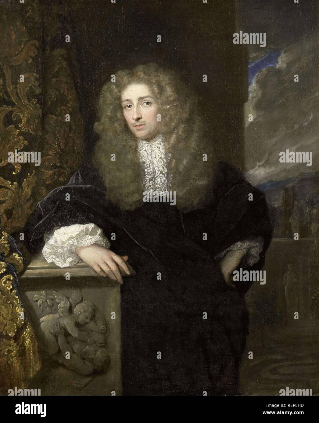 Portrait d'un homme, peut-être un membre de la famille Van Citters. Dating : 1678. Dimensions : H 49 cm × w 39 cm ; d 9,5 cm. Musée : Rijksmuseum, Amsterdam. Auteur : Caspar Van. Banque D'Images