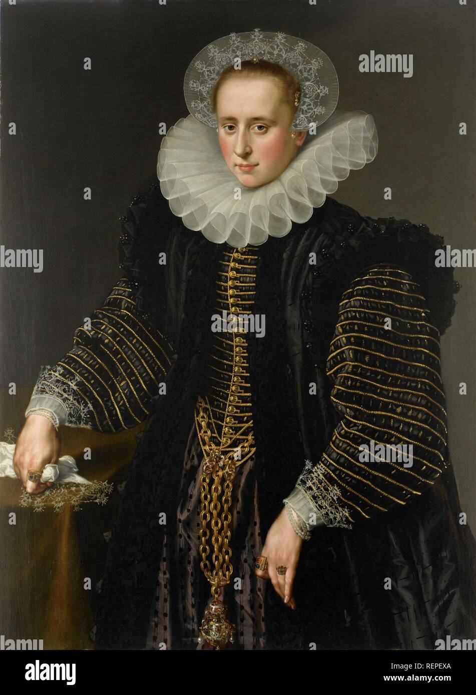 Portrait d'une femme, probablement Maria Schuurman. Dating : ch. 1599 - c. 1600. Lieu : Nederlanden. Mesures : support : h 114 cm × w 83,5 cm ; D. 4,5 cm. Musée : Rijksmuseum, Amsterdam. Banque D'Images